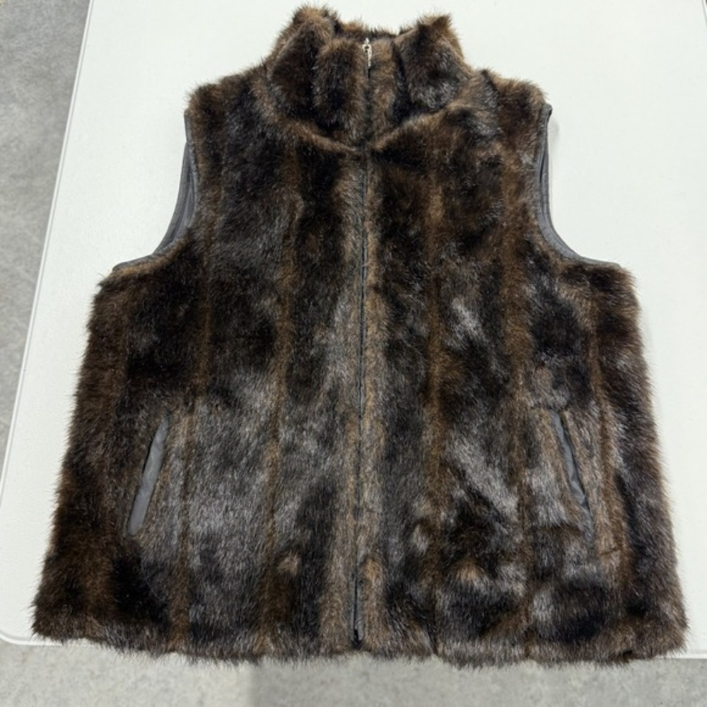 Chadwicks Faux Fur Vest Brown Black Zip Up Women's Size‎ L
